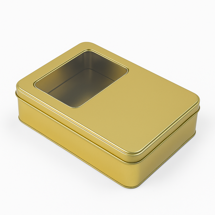 240 Adet Altın Pencereli Dikdörtgen Metal Kutu | 190 mm x 135 mm x 45 mm