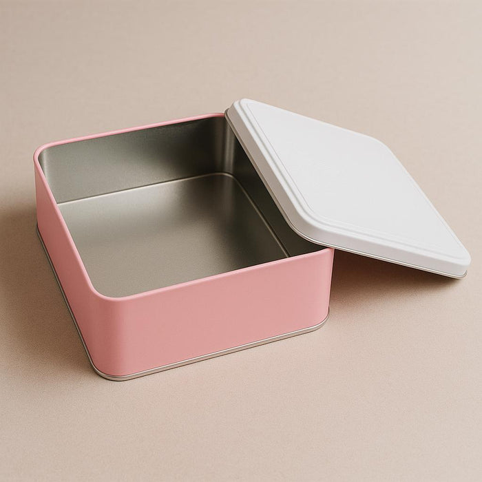 240 Adet Pembe Gövde Beyaz Kapak Kare Metal Kutu | 190 mm x 190 mm x 60 mm
