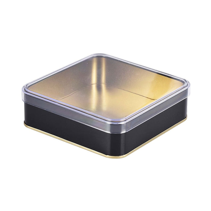 144 Adet Kristal Kapaklı Siyah Metal Kutu | 135 mm x 135 mm x 40 mm