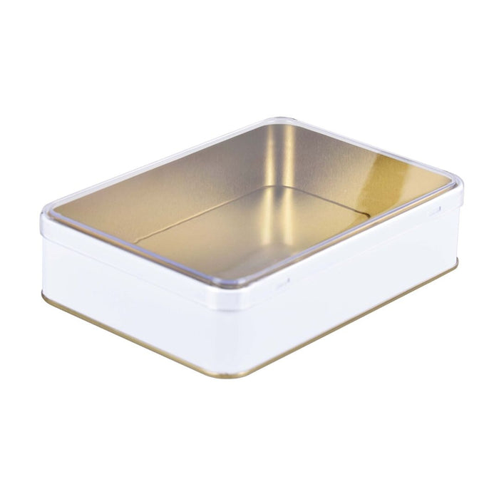 160 Adet Beyaz Kristal Kapaklı Dikdörtgen Metal Kutu | 190 mm x 135 mm x 45 mm