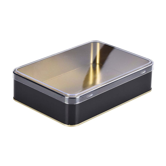 240 Adet Siyah Mat Kristal Kapaklı Dikdörtgen Metal Kutu | 190 mm x 135 mm x 45 mm