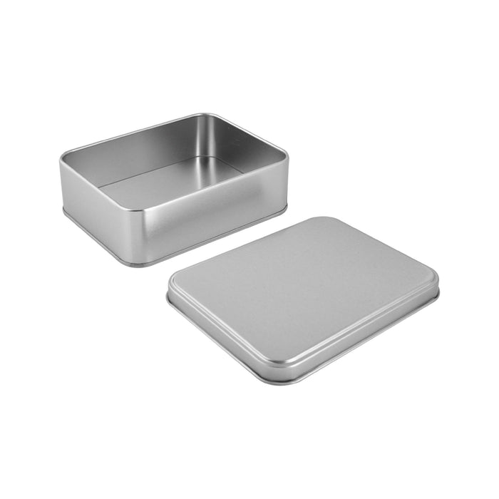 gümüş geçme kapaklı metal teneke kutu