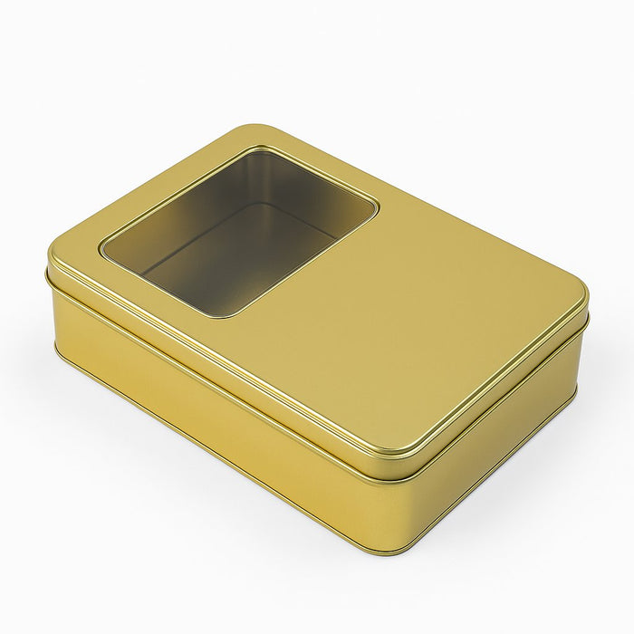 240 Adet Altın Pencereli Dikdörtgen Metal Kutu | 190 mm x 135 mm x 45 mm