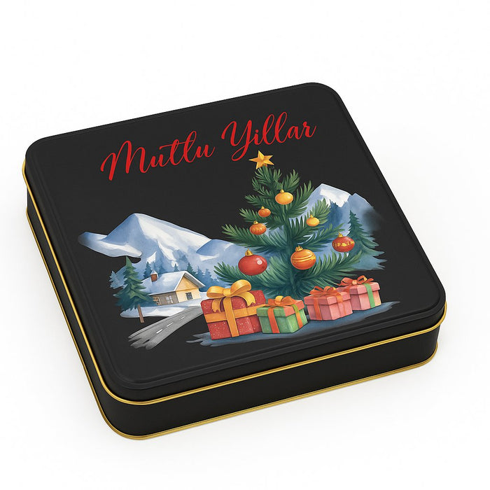 Yılbaşı Temalı Siyah Mat Kare Çikolata Kutusu | 252 Adet
