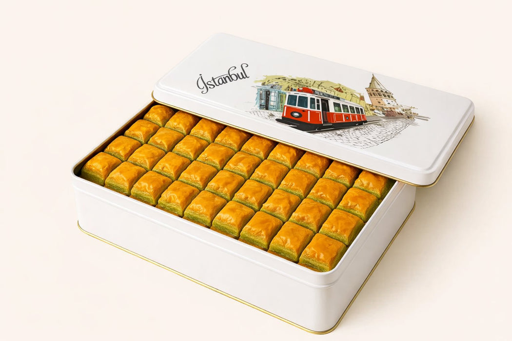 1000-1200 Gr Dikdörtgen Beyaz Metal Baklava Kutusu | 265 × 175 × 45 mm | Tins By Masaş