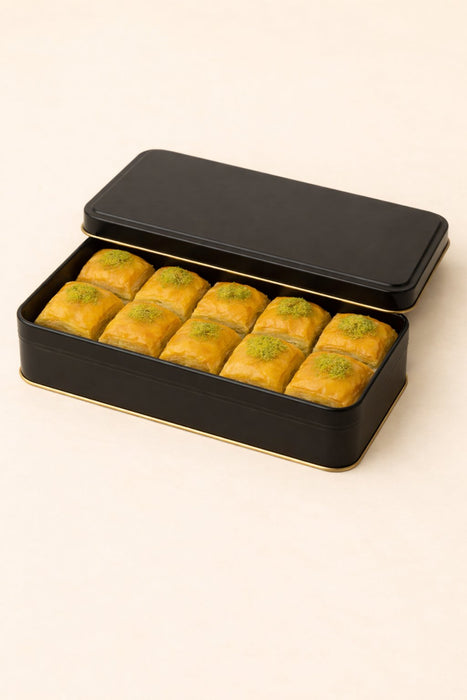 250 Gr Dikdörtgen Siyah Parlak Metal Baklava Kutusu | 176 × 82 × 38 mm | Tins By Masaş