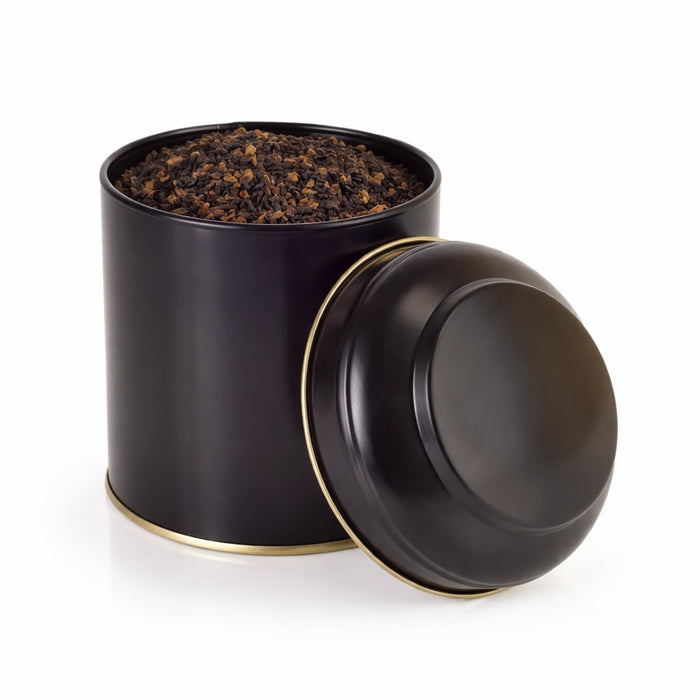 100-150 Gram Yuvarlak Siyah Yarı Mat Metal Çay Kutusu | Ø89 × 90 mm | Tins By Masaş