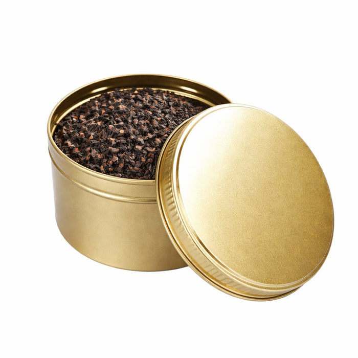 75-100 Gram Yuvarlak Gold Metal Çay Kutusu | Ø99 × 60 mm | Tins By Masaş