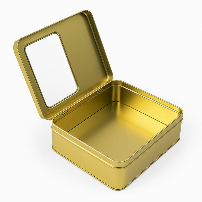 240 Adet Altın Pencereli Dikdörtgen Metal Kutu | 190 mm x 135 mm x 45 mm