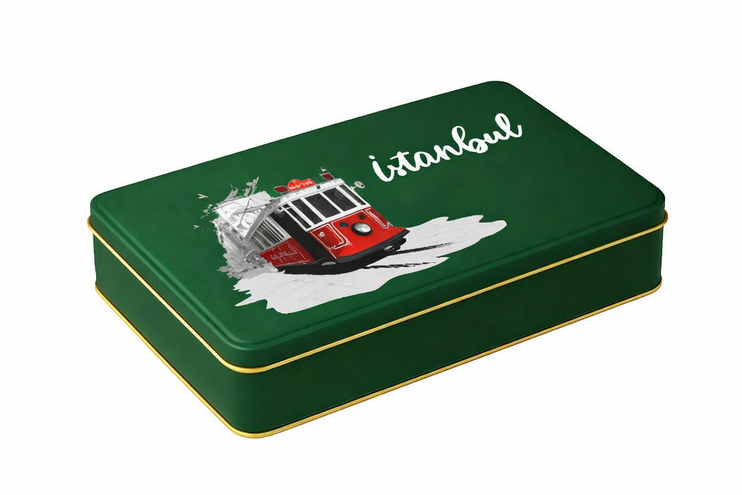 360 Adet Yeşil Mat Dikdörtgen Metal Kutu Hazır Tasarımlı İstanbul Kutusu