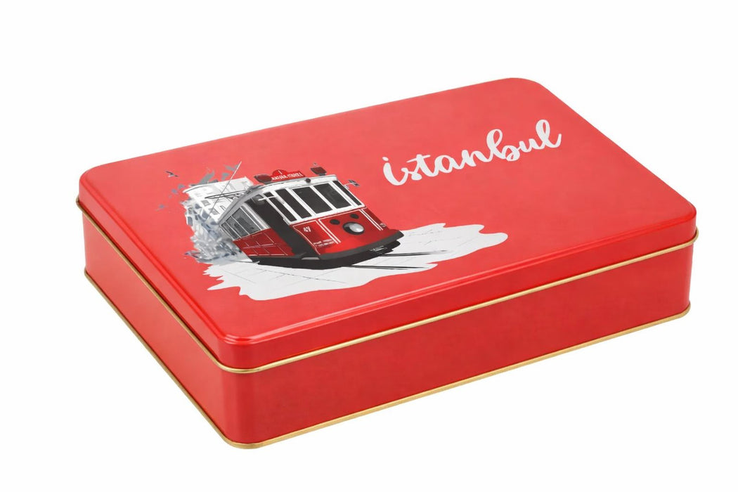 360 Adet Kırmızı Dikdörtgen Metal Kutu Hazır Tasarımlı İstanbul Kutusu