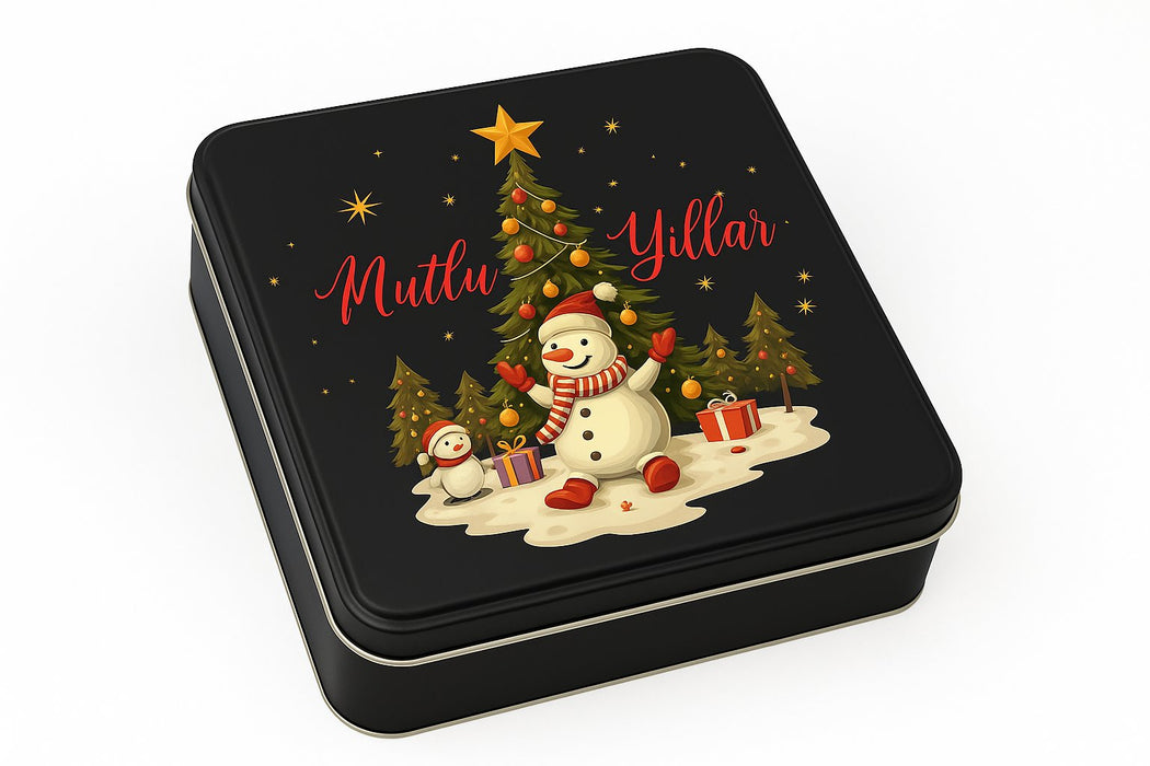 Yılbaşı Temalı Kare Siyah Mat Metal Kutu | 360 Adet