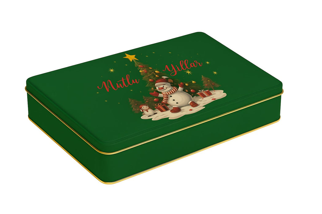 Yılbaşı Temalı Yeşil Mat Dikdörtgen Metal Kutu | 360 Adet