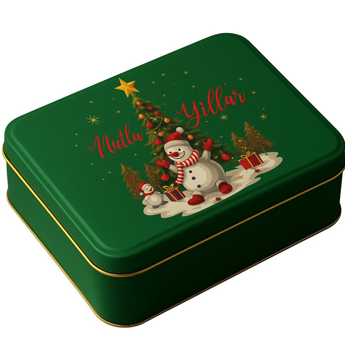 Yılbaşı Temalı Yeşil Mat Dikdörtgen Metal Kutu | 360 Adet