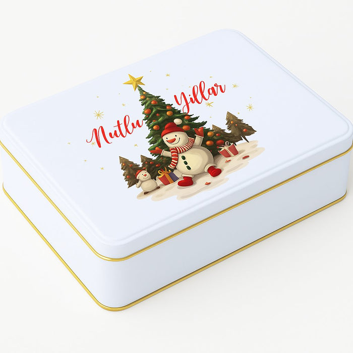 Yılbaşı Temalı Beyaz Dikdörtgen Metal Kutu | 360 Adet
