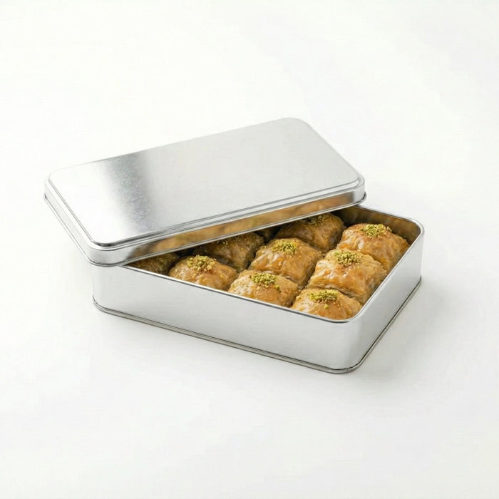 250 Gram Beyaz Dikdörtgen Metal Baklava Kutusu | 280 Adet