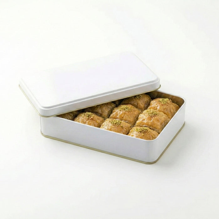 250 Gram Beyaz Dikdörtgen Metal Baklava Kutusu | 280 Adet