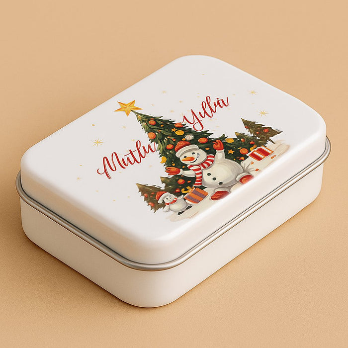 Yılbaşı Temalı Beyaz Menteşeli Dikdörtgen Metal Kutu | 396 Adet