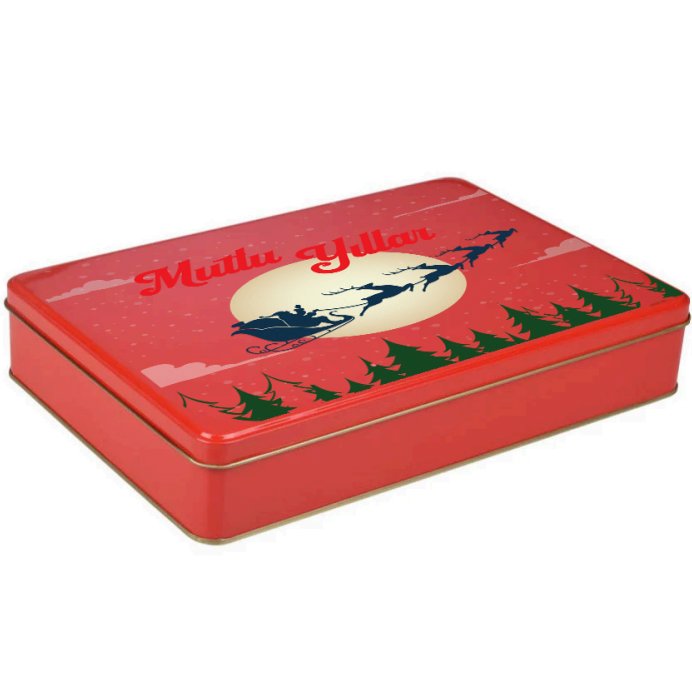 Yılbaşı Temalı Dikdörtgen Kırmızı Metal Kutu | 360 Adet