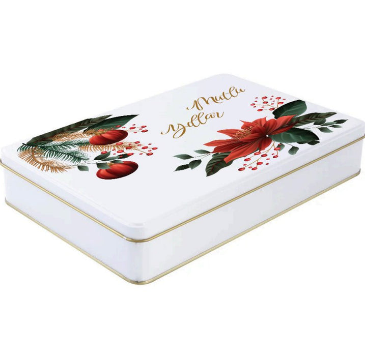 Yılbaşı Temalı Beyaz Dikdörtgen Metal Kutu | 360 Adet