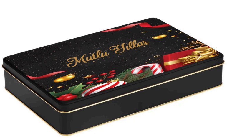 Yılbaşı Temalı Siyah Mat Dikdörtgen Metal Kutu | 360 Adet