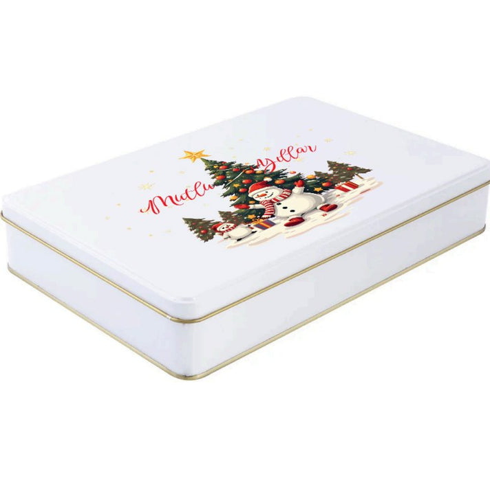 Yılbaşı Temalı Beyaz Dikdörtgen Metal Kutu | 360 Adet