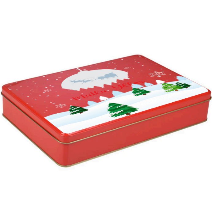 Yılbaşı Temalı Dikdörtgen Kırmızı Metal Kutu | 360 Adet
