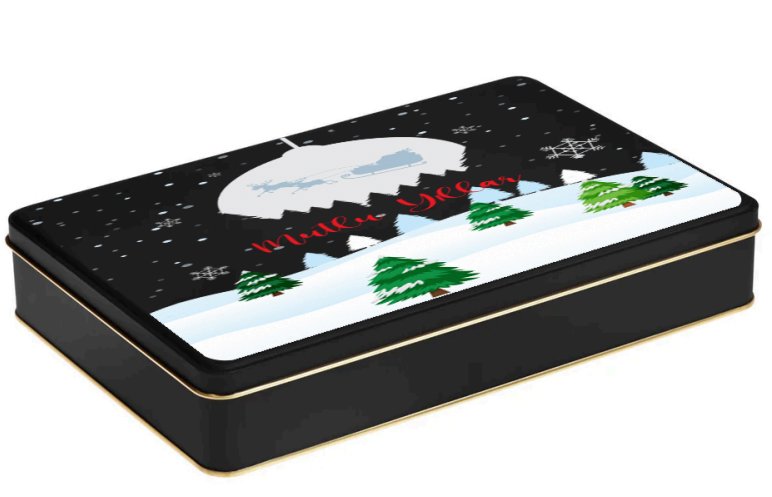 Yılbaşı Temalı Siyah Mat Dikdörtgen Metal Kutu | 360 Adet