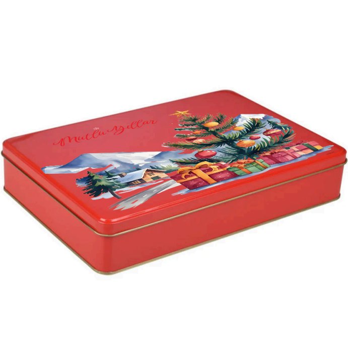 Yılbaşı Temalı Dikdörtgen Kırmızı Metal Kutu | 360 Adet