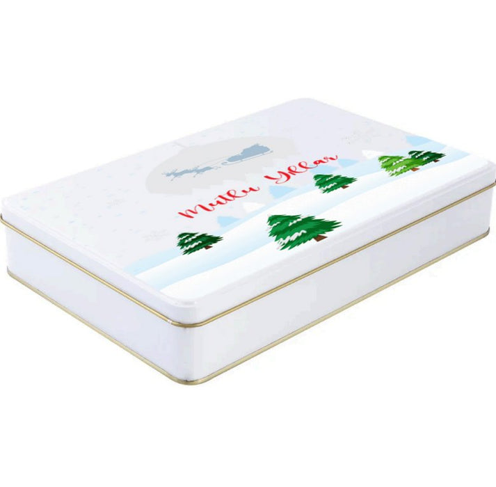 Yılbaşı Temalı Beyaz Dikdörtgen Metal Kutu | 360 Adet