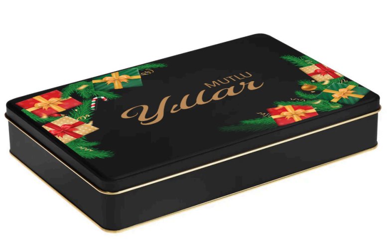 Yılbaşı Temalı Siyah Mat Dikdörtgen Metal Kutu | 360 Adet