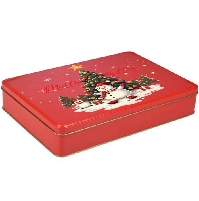 Yılbaşı Temalı Dikdörtgen Kırmızı Metal Kutu | 360 Adet