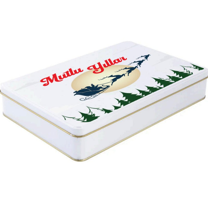 Yılbaşı Temalı Beyaz Dikdörtgen Metal Kutu | 360 Adet