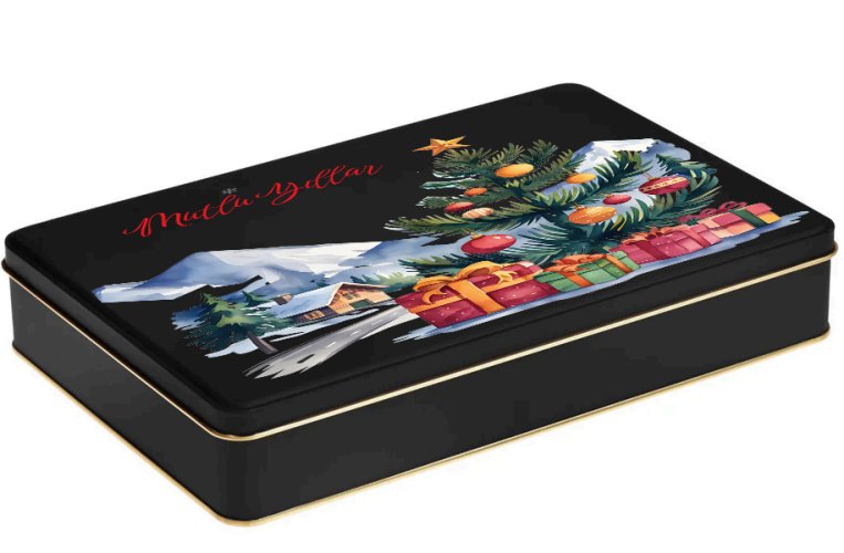 Yılbaşı Temalı Siyah Mat Dikdörtgen Metal Kutu | 360 Adet