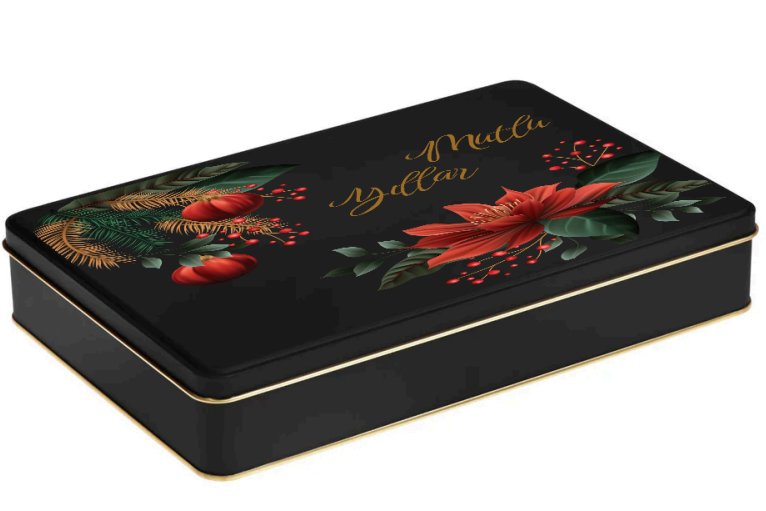 Yılbaşı Temalı Siyah Mat Dikdörtgen Metal Kutu | 360 Adet