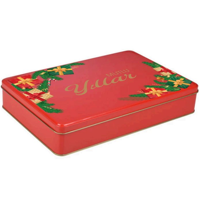 Yılbaşı Temalı Dikdörtgen Kırmızı Metal Kutu | 360 Adet