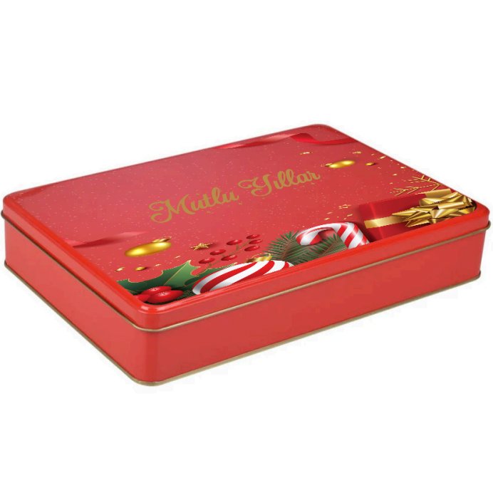 Yılbaşı Temalı Dikdörtgen Kırmızı Metal Kutu | 360 Adet