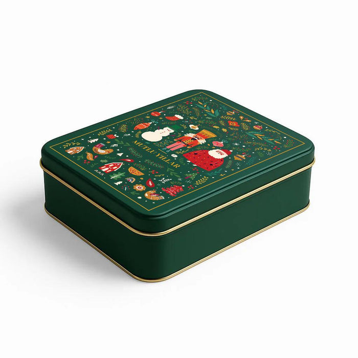 Yılbaşı Temalı Yeşil Mat Dikdörtgen Metal Kutu | 360 Adet