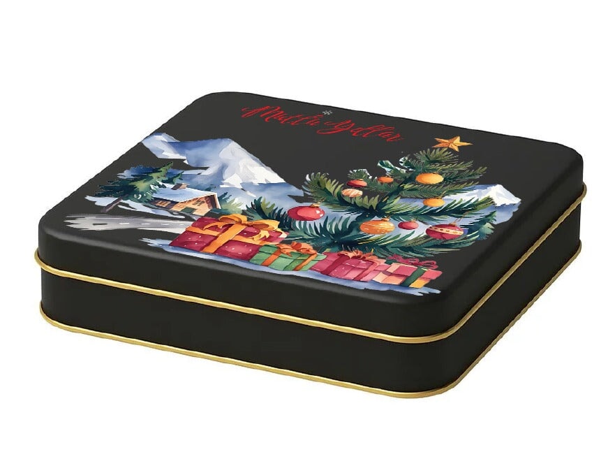 Yılbaşı Temalı Siyah Mat Kare Çikolata Kutusu | 360 Adet
