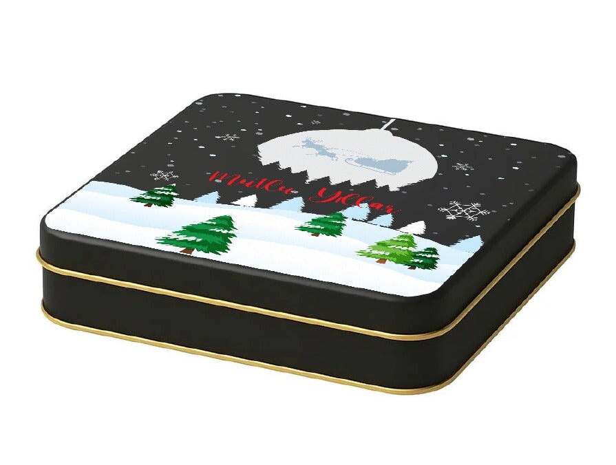 Yılbaşı Temalı Siyah Mat Kare Çikolata Kutusu | 360 Adet