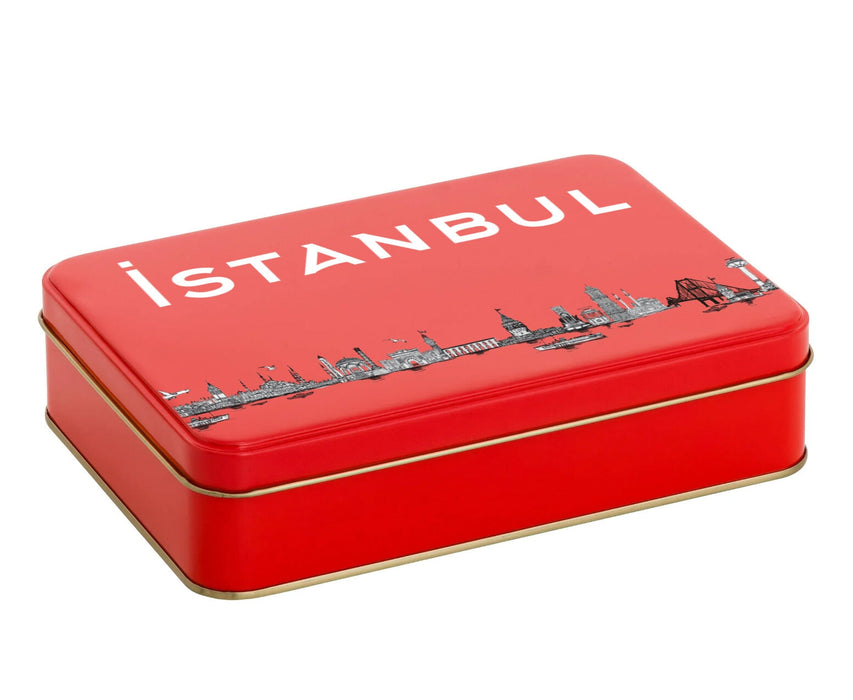 400 Adet Kırmızı Dikdörtgen Metal Kutu  Hazır Tasarımlı İstanbul Kutusu