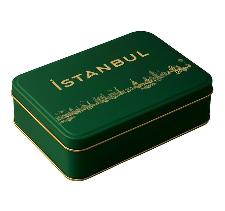 400 Adet Yeşil Mat Dikdörtgen Metal Kutu  Hazır Tasarımlı İstanbul Kutusu