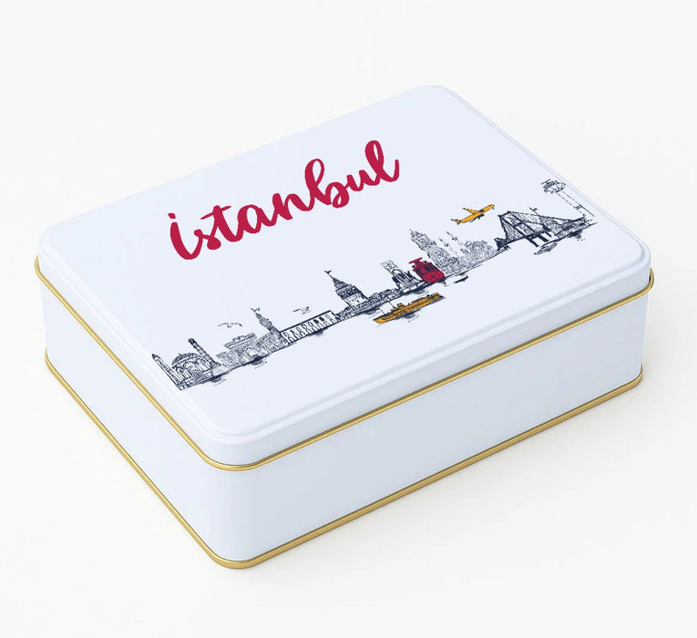 400 Adet Beyaz Dikdörtgen Metal Kutu  Hazır Tasarımlı İstanbul Kutusu