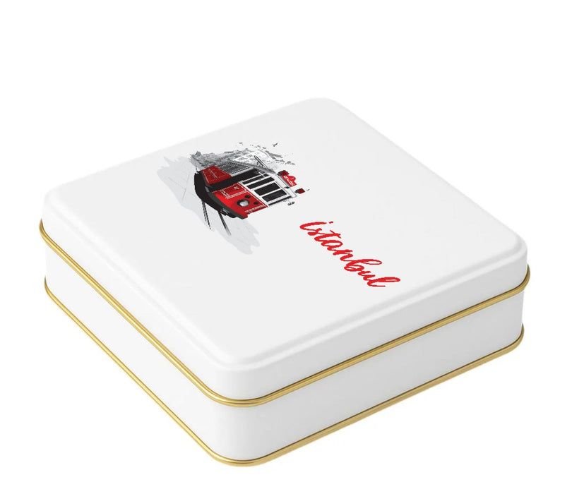 420 Adet Beyaz Dikdörtgen Metal Kutu Hazır Tasarımlı İstanbul Kutusu