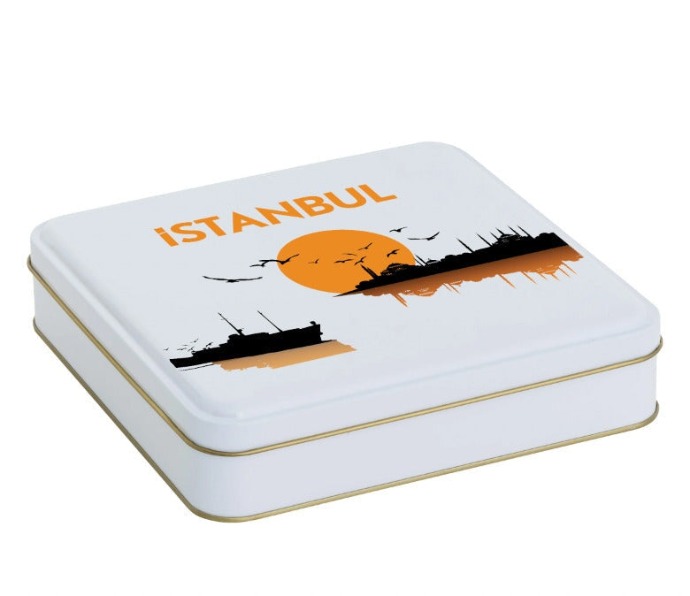 360 Adet Beyaz Dikdörtgen Metal Kutu Hazır Tasarımlı İstanbul Kutusu