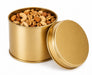 100-150 Gr Yuvarlak Mini Metal Kuruyemiş Kutusu (Siyah/Altın/Gümüş + Pencereli) | Ø73 × 60 mm | Tins By Masaş