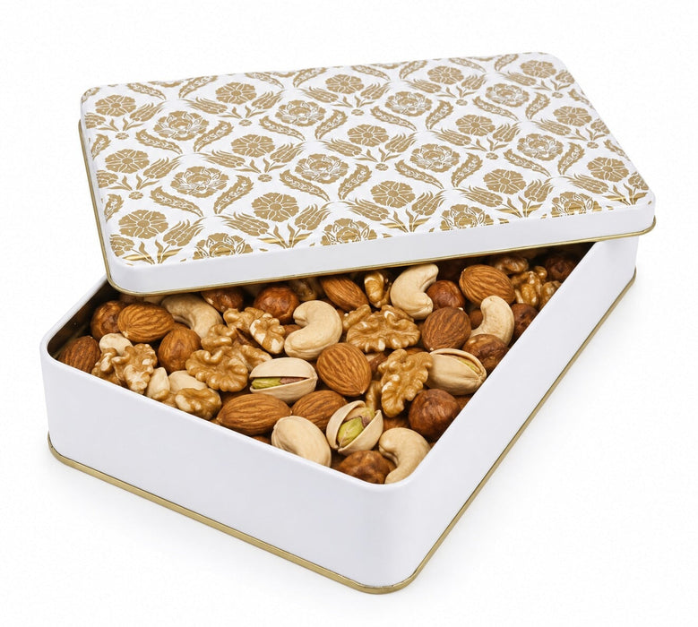 1000-1300 Gr Dikdörtgen Metal Kuruyemiş Kutusu (Beyaz/Siyah/Kırmızı/Yeşil/Çini) | 265 × 175 × 45 mm | Tins By Masaş