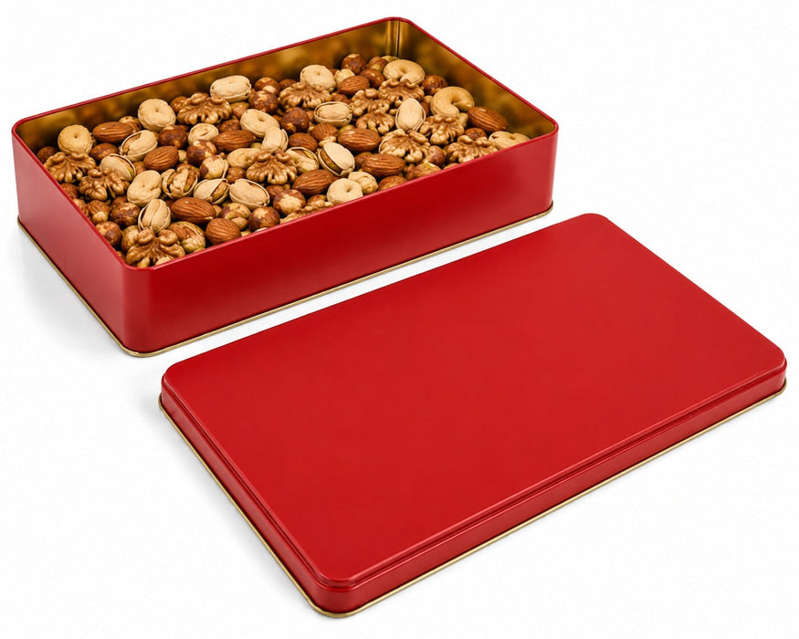 1000-1300 Gr Dikdörtgen Metal Kuruyemiş Kutusu (Beyaz/Siyah/Kırmızı/Yeşil/Çini) | 265 × 175 × 45 mm | Tins By Masaş