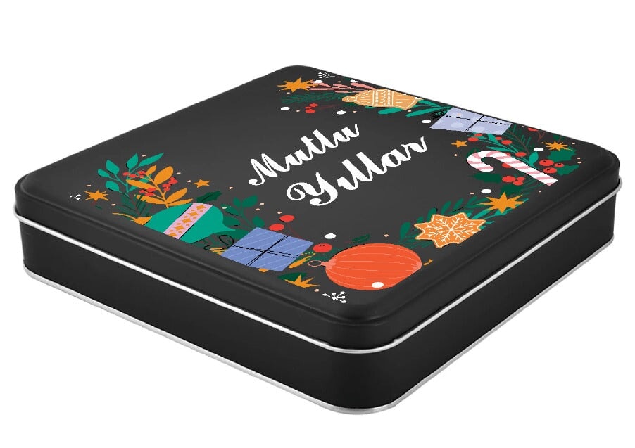 Yılbaşı Temalı Kare Siyah Mat Metal Kutu | 360 Adet