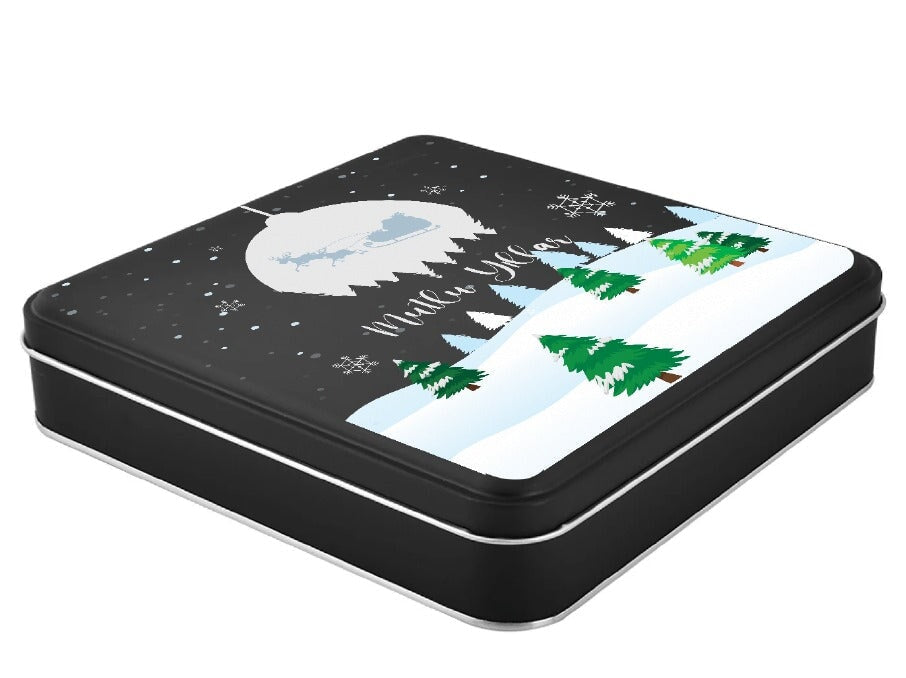 Yılbaşı Temalı Kare Siyah Mat Metal Kutu | 360 Adet